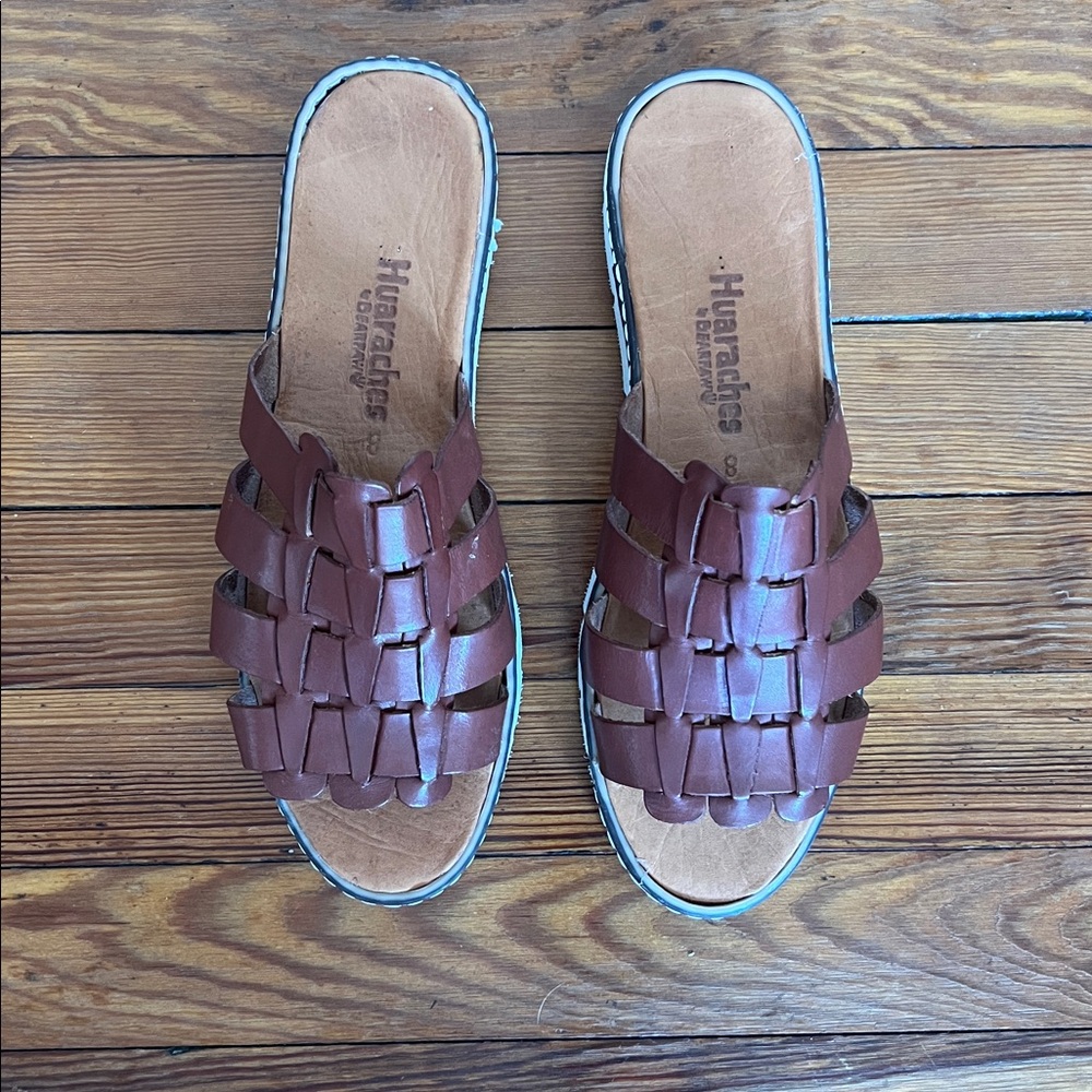Bearpaw Huarache Timeless Brown Woven Leather Platform Boho Sandals - Size 8 - Picture 3 of 7